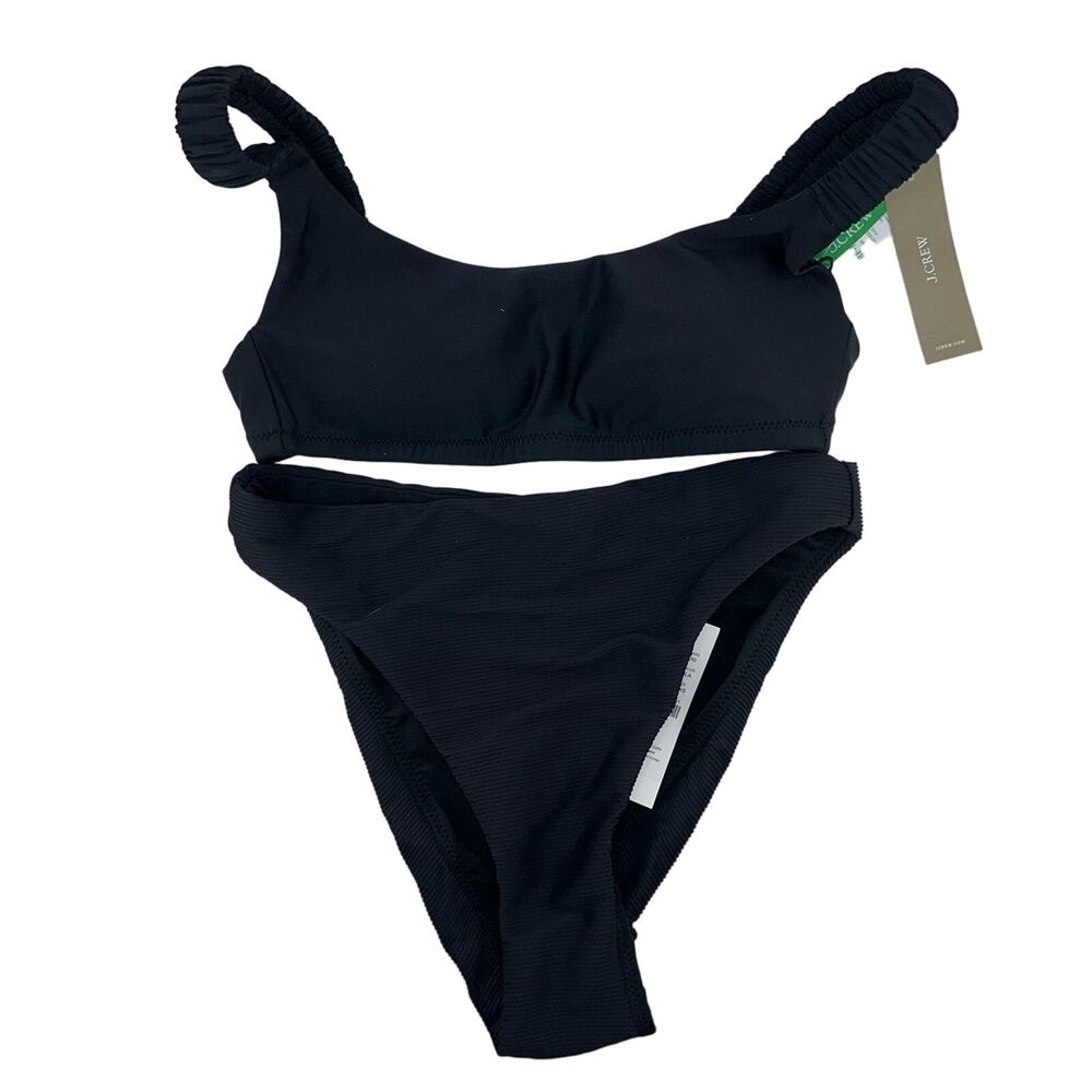 J Crew Ribbed Trim Hipster Full Coverage Bikini Set black Size XXS NWT